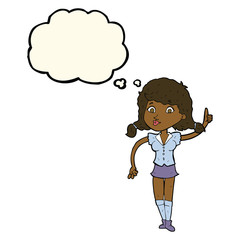 cartoon pretty woman with idea with thought bubble