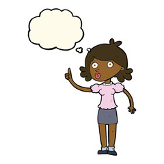 cartoon woman with idea with thought bubble