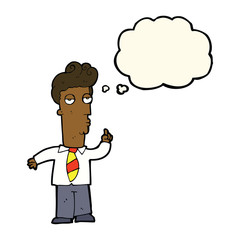 cartoon bored man asking question with thought bubble