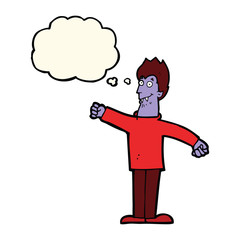 cartoon happy vampire with thought bubble