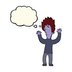 cartoon vampire giving up with thought bubble