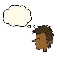 cartoon male face with thought bubble