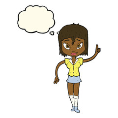 cartoon woman making point with thought bubble