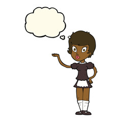 cartoon waitress with thought bubble