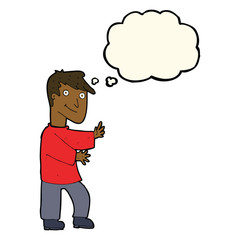 cartoon happy man with thought bubble
