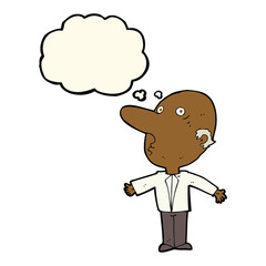 cartoon confused middle aged man with thought bubble