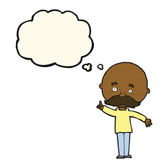cartoon bald man with idea with thought bubble