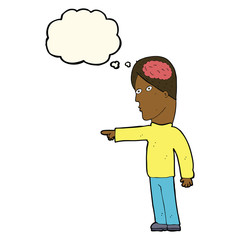 cartoon clever man pointing with thought bubble
