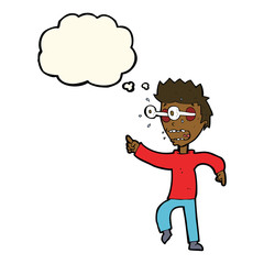 cartoon man with popping out eyes with thought bubble