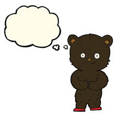 cartoon teddy black bear cub with thought bubble