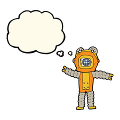 cartoon deep sea diver with thought bubble