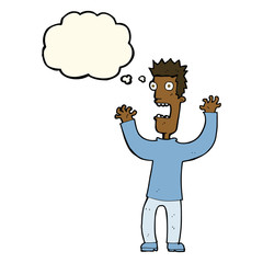 cartoon terrified man with thought bubble