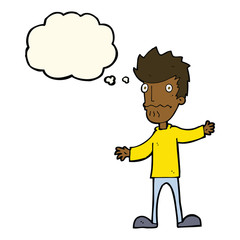 cartoon nervous man with thought bubble