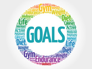 GOALS circle stamp word cloud, fitness, sport, health concept