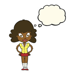 cartoon pretty woman with thought bubble