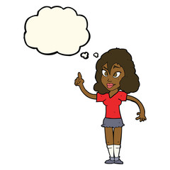 cartoon pretty woman with idea with thought bubble