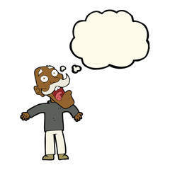 cartoon terrified old man with thought bubble