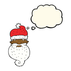 cartoon grim santa face with thought bubble