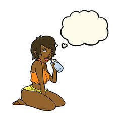 cartoon sexy gym girl with thought bubble