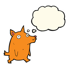 cartoon funny little dog with thought bubble