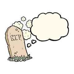 cartoon spooky grave with thought bubble