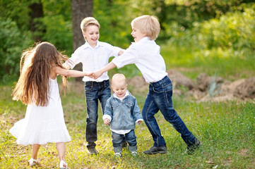 Fototapeta premium Portrait of young children on a camping holiday