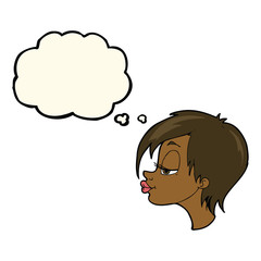 cartoon pretty woman with thought bubble