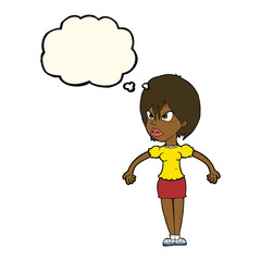 cartoon annoyed woman with thought bubble