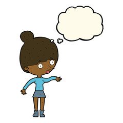 cartoon surprised woman with thought bubble