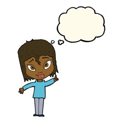 cartoon woman with idea with thought bubble