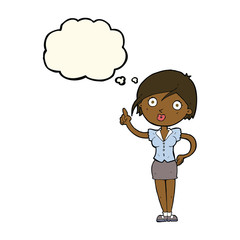 cartoon pretty woman with idea with thought bubble