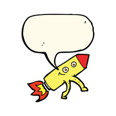 cartoon happy rocket with thought bubble