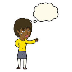 cartoon woman with sticking plaster on face with thought bubble