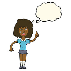 cartoon tough woman with idea with thought bubble