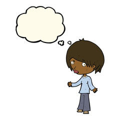 cartoon confused woman with thought bubble