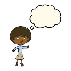 cartoon woman asking question with thought bubble