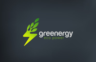 Green Eco Energy Logo design vector. Flash as Plant concept