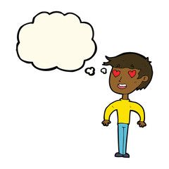cartoon man in love with thought bubble