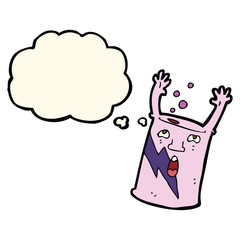 cartoon soda can character with thought bubble
