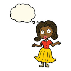 cartoon confused girl with thought bubble