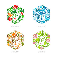 Beauty Fashion make up salon Logo floral four Seasons concept 