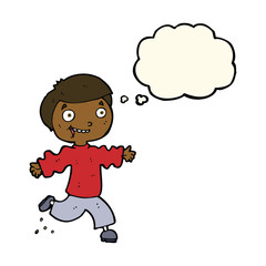 cartoon excited boy with thought bubble