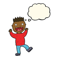 cartoon crazy happy man with thought bubble