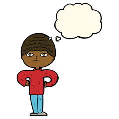 cartoon proud man with thought bubble