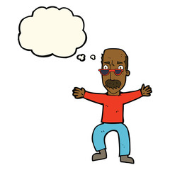 cartoon old man waving arms with thought bubble