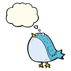 cartoon fat bird with thought bubble
