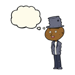 cartoon funny hobo man with thought bubble