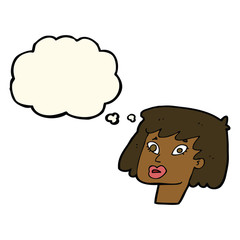 cartoon pretty female face with thought bubble