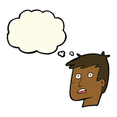 cartoon unhappy face with thought bubble