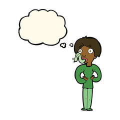 cartoon woman sticking out tongue with thought bubble